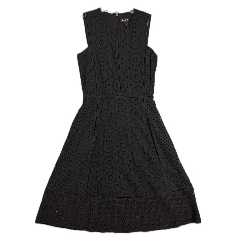 DKNY Black Eyelet Sleeveless A Line Dress - Size 4 - Picture 5 of 11
